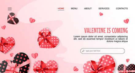 Valentines Is Coming landing web page template with heart shaped gift boxes. Valentines day vector illustration
