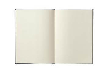 Open hardcover book with blank pages.