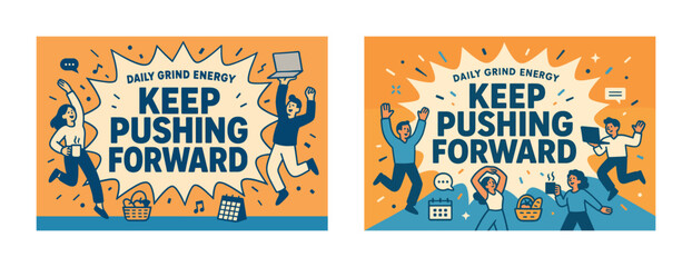 Motivational posters with diverse characters embracing success