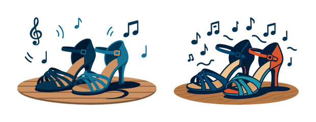 Colorful high heels with music notes and melodic vibes