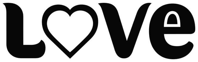 Love typography vector with heart symbol replacing letter O, romantic black text design for Valentine’s Day, wedding, greeting card art © anisur-creatives