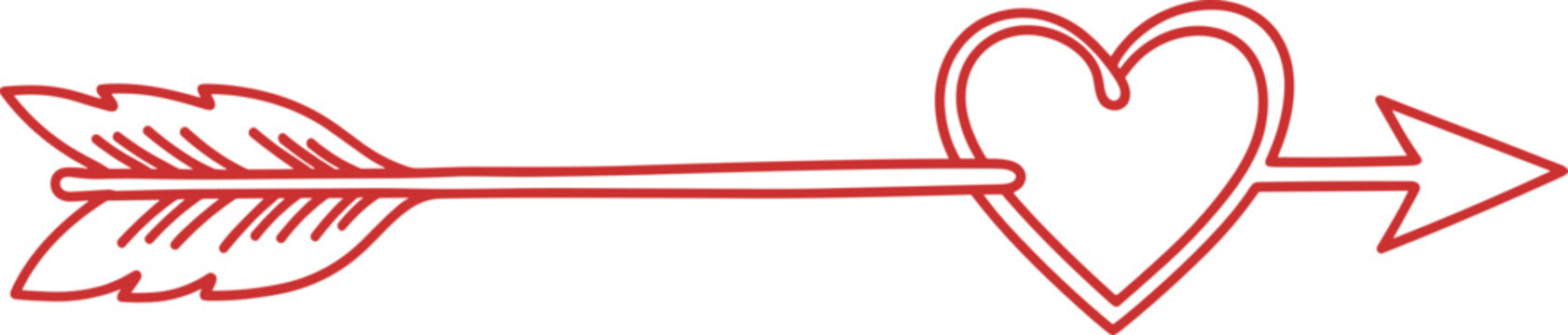 Red heart pierced by arrow vector illustration symbolizing love, romance, passion, Valentine&rsquo;s Day, Cupid, wedding, romantic affection, relationship design