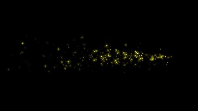 Disappearing particle and star object particles, gold glitter sparkle trail on black screen,Yellow stardust particles, straight lines, curves and waves, title and text effects, alpha channel,4k