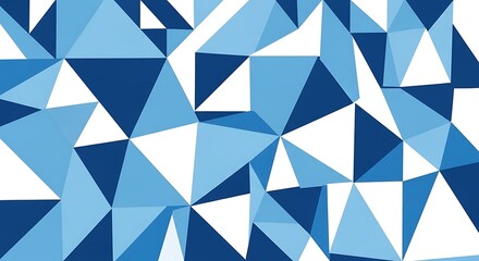 Abstract blue geometric pattern featuring assorted triangles in various shades on a white background