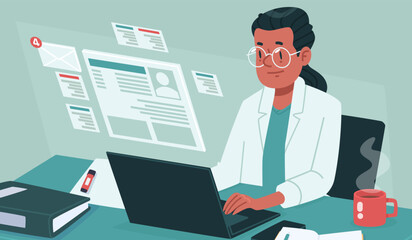 Doctor Working with Medical Records. Healthcare Documentation Flat Vector Illustration