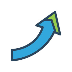 Flat upward growth arrow icon in blue #2563EB and green #22C55E, clean modern vector symbol for business and success concepts, isolated on white, trace-ready.