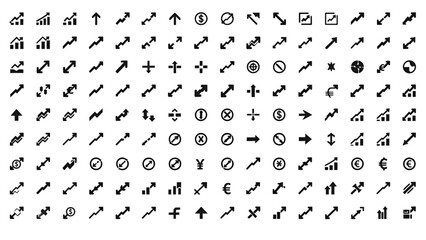 Fototapeta premium Business growth icon set with upward arrow and success chart for finance and marketing concepts