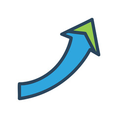 Flat upward growth arrow icon in blue #2563EB and green #22C55E, clean modern vector symbol for business and success concepts, isolated on white, trace-ready.