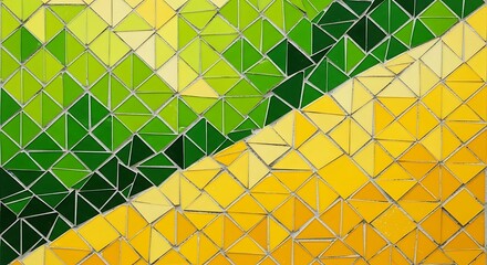 Beautiful mosaic artwork featuring geometric mosaic pattern with green and yellow glass tiles