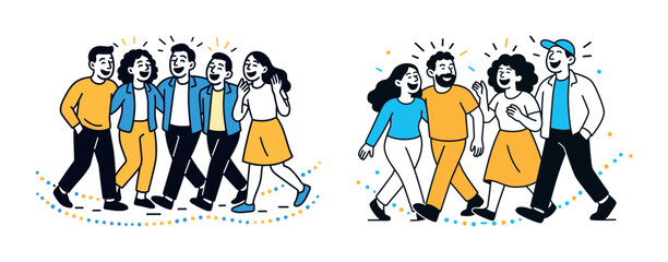 Diverse group of young adults smiling and walking together