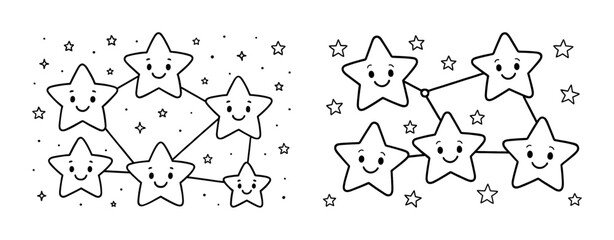 Obraz premium Smiling star constellation with dotted outline and face expressions
