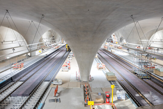 New main railway train station Stuttgart 21 tunnel construction site in Stuttgart, Germany