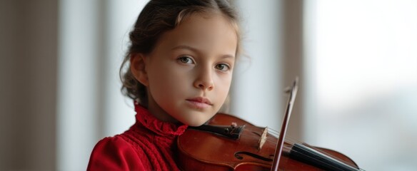the kid focused on playing a violin in a sunny space