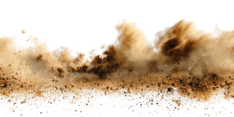 A dynamic visual of a large cloud of dust with small particles and a solid black background