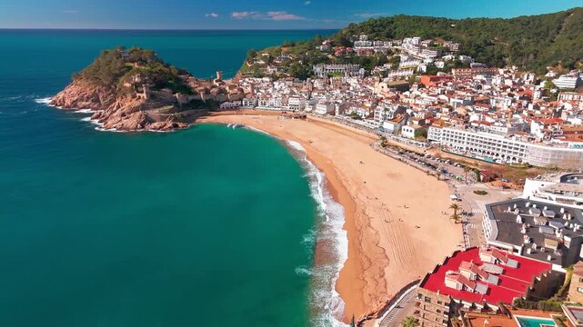 Aerial View of Tossa de Mar on Costa Brava Mediterranean Coast, Spain