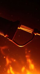 Fire suppression device, vividly red, confronting the destructive heat and energy of a blazing, uncontrolled fire incident, suppression, rescue, flame