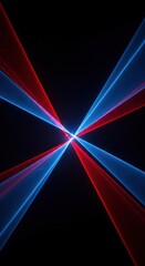 Intense blue and red laser beams creating a futuristic light show on an absolute black background. Abstract vibrant neon energy pattern, dramatic, beam, futuristic