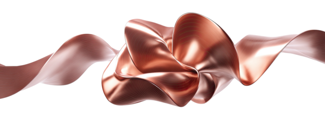 Abstract flowing copper-colored material against a stark black background.  Silky texture