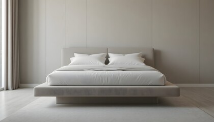 Modern minimalist bedroom with elegant bed and white linens
