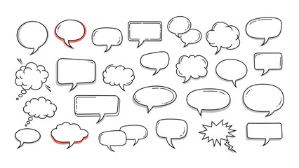 Fototapeta premium Collection of Hand-Drawn Speech Bubbles in Various Shapes and Styles.