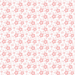 Soft pink floral pattern with graceful flowers, leaves, and decorative vines. Seamless feminine background ideal for wedding designs, fabric prints, and romantic branding.