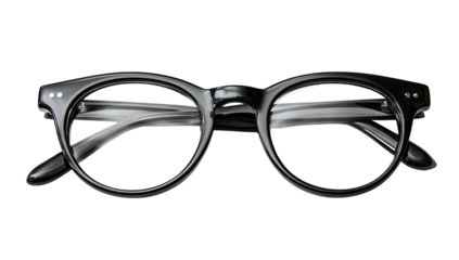 Black, round-framed glasses, angled slightly, isolated against a pure black backdrop