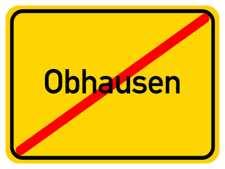 Illustration of a city exit sign for the city of Obhausen