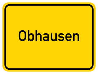 Illustration of a city entrance sign for the city of Obhausen