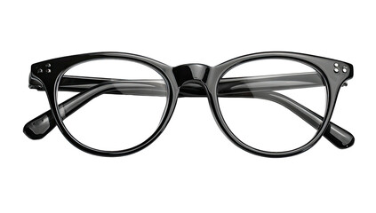 Close-up of black-framed eyeglasses set against a black background