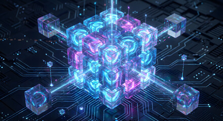 Abstract blue technology background with glowing fiber optic lights representing digital data and futuristic science