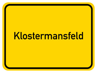 Illustration of a city entrance sign for the city of Klostermansfeld