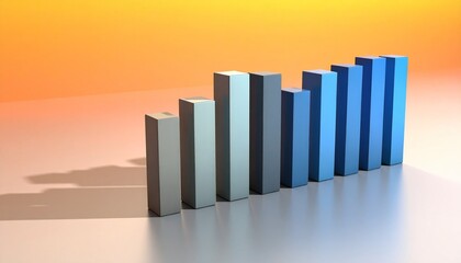3D bar chart with gradient colors showing upward data trend on dark reflective background.