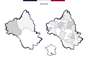 D&eacute;partement et cantons de l'Aveyron - Occitanie (France)