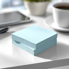 Light Blue Sticky Note Pad On White Desk