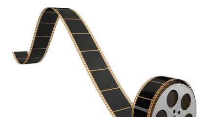 Classic Film Reel With Unspooling Movie Strip On Black Background