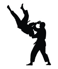 Martial arts silhouette of a person lifting another person