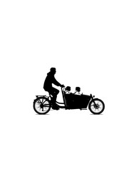 Fototapeta premium Electric Cargo Bike Silhouette, Parent Riding with Children, Sustainable Urban Mobility and Eco Friendly Transport, Family Lifestyle Vector Art