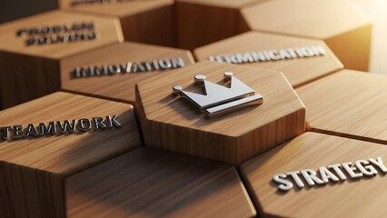 Business success strategy: leadership, innovation, teamwork & problem solving concepts