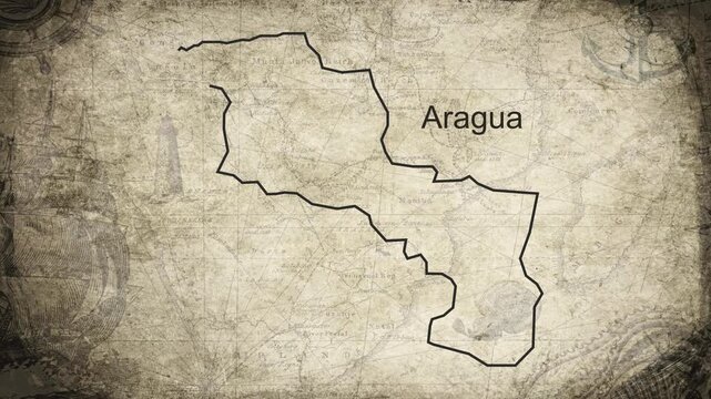 Aragua map drawn on a cartography background sheet of paper