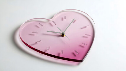 Pink glass elegant heart shaped clock symbolizing love, time and romance. Perfect for Valentine's Day gifts and stylish home decor.