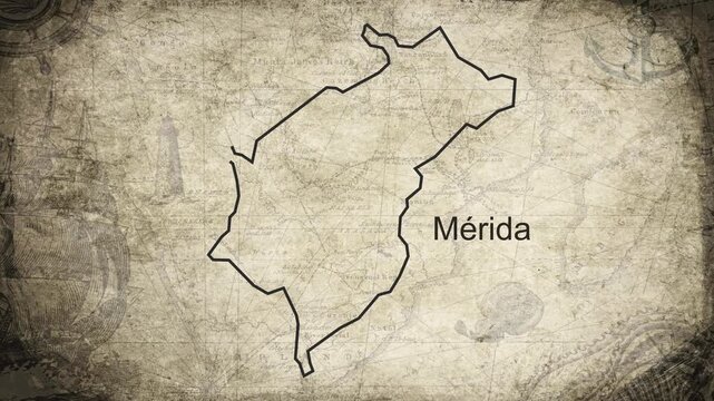 Merida map drawn on a cartography background sheet of paper