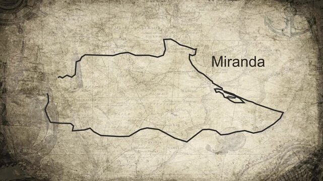 Miranda map drawn on a cartography background sheet of paper