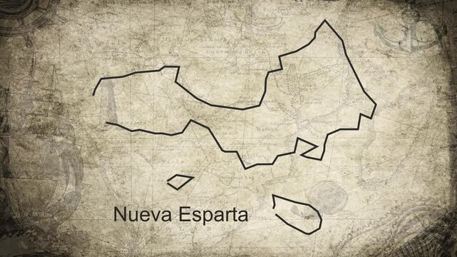 Nueva Esparta map drawn on a cartography background sheet of paper