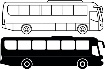 Bus Side View Outline and Silhouette Icon Illustration