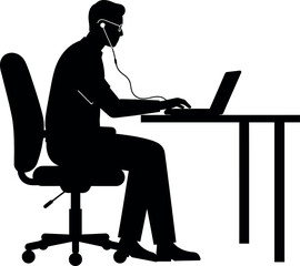  a Man Working on Laptop with Headphones at Desk