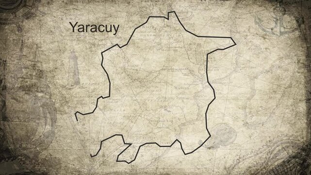 Yaracuy map drawn on a cartography background sheet of paper