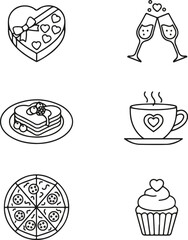  Minimalist Line Art Valentine&rsquo;s Icons: Heart-Shaped Pizza, Pancakes, and Drinks for 2026