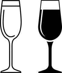 Champagne flute icon set with silhouette