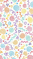 Fototapeta premium Colorful Confetti and Swirls Pattern - Fun Celebration Background