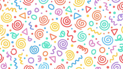 Playful Geometric Shapes Pattern with Swirls and Dots